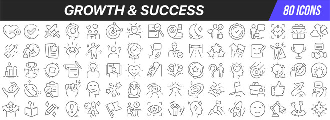 Poster - Growth and success line icons collection. Big UI icon set in a flat design. Thin outline icons pack. Vector illustration EPS10