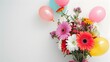 © pkproject - Bright Birthday Bouquet - Vibrant Flowers and Balloons Arrangement on White