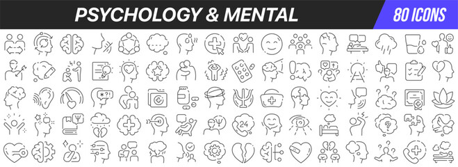 Aufkleber - Psychology and mental line icons collection. Big UI icon set in a flat design. Thin outline icons pack. Vector illustration EPS10