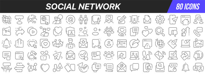 Sticker - Social network line icons collection. Big UI icon set in a flat design. Thin outline icons pack. Vector illustration EPS10