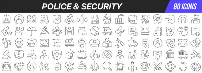 Aufkleber - Police and security line icons collection. Big UI icon set in a flat design. Thin outline icons pack. Vector illustration EPS10