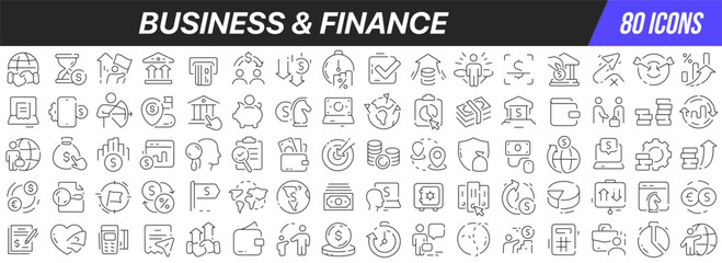 Wall Mural - Business and finance line icons collection. Big UI icon set in a flat design. Thin outline icons pack. Vector illustration EPS10