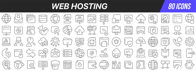 Aufkleber - Web hosting line icons collection. Big UI icon set in a flat design. Thin outline icons pack. Vector illustration EPS10