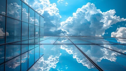 Wall Mural - a building with a sky view and clouds reflected in the windows