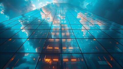 Wall Mural - a tall building with a sky view and clouds in the background