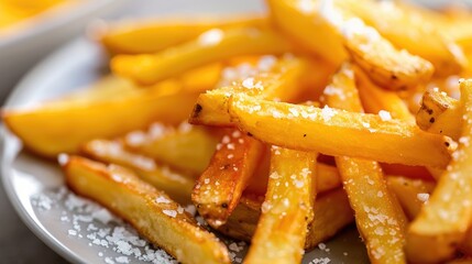 Sticker - Close up of French fries made from potatoes cooked in hot oil on a plate