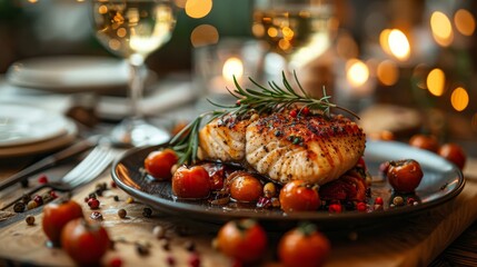 Wall Mural - a plate of food with tomatoes and meat on it