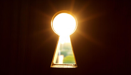 Poster - Golden light shining through keyhole creates dramatic effect - Illustration