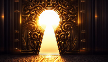 Poster - Golden light shining through keyhole creates dramatic effect - Illustration
