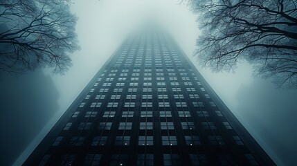 Wall Mural - a tall building with many windows in the fog