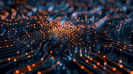 Dazzling Digital Connectivity - Futuristic Glowing Network of Luminous Particles in Motion