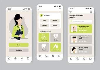 Aufkleber - Medical mobile app concept in flat design. A stylish medical application, with the ability to keep your own statistics, choose different doctors and view their ratings. Vector Illustration.