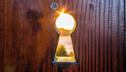 Poster - Golden light shining through keyhole creates dramatic effect - Photo