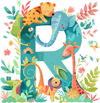 Alphabet letter R with Animals