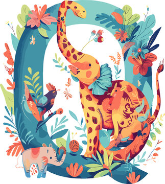 Alphabet letter Q with Animals