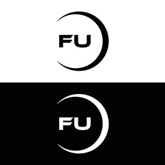 FU logo. F U design. White FU letter. FU, F U letter logo design. F U letter logo design in FIVE, FOUR, THREE, style. letter logo set in one artboard. F U letter logo vector design.	
