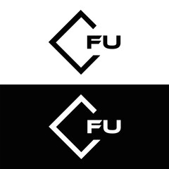 FU logo. F U design. White FU letter. FU, F U letter logo design. F U letter logo design in FIVE, FOUR, THREE, style. letter logo set in one artboard. F U letter logo vector design.	
