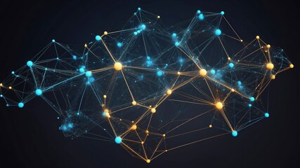 Wall Mural - Dynamic 3D visualization of complex data structure with lines, points, and glow dots for network connectivity