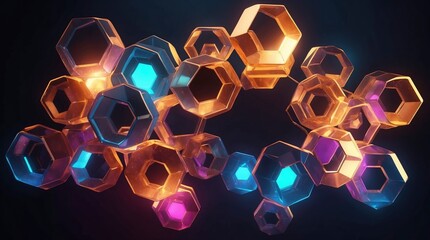 Wall Mural - glowing hexagon shapes forming a radiant and abstract background