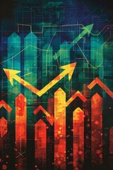 Poster - Financial Growth Concept - Upward-Trending Chart with Arrows and Grid Background in Vector Illustration