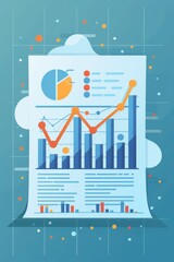 Poster - Financial Analysis Report with Dynamic Charts and Growing Line Graph on Blue Background