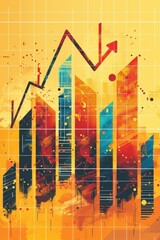 Poster - Financial Success: Upward-Trending Vector Line Graph with Growth Arrows and Grid Background