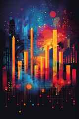 Poster - Financial Growth Concept - Abstract Vector Background with Rising Bar Graph and Economic Indicators