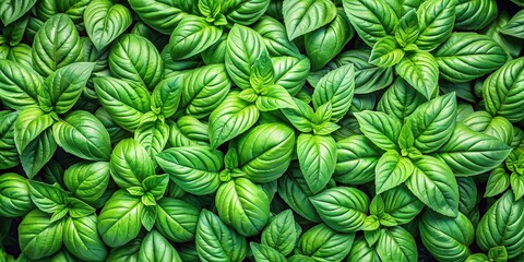 Top view of vibrant green organic holy basil leaves , fresh, top view, organic, holy basil, leaves, green, vibrant, plant, herb, healthy, ingredient, agriculture, natural, culinary