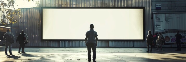 Poster - A clean blank screen is displayed for offers or advertisements in a public area with people walking past - Generative Artificial Intelligence
