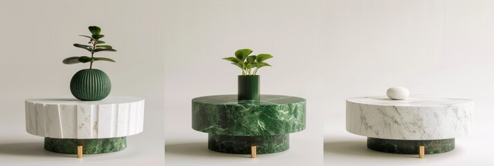 Poster - Cutouts of classic marble and modern side coffee tables isolated on transparent backgrounds