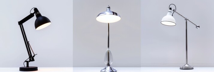Poster - Various styles of retro vantage and modern bedside table lamps, precise isolated in transparent PNG on transparent background.