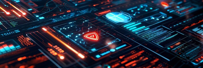 Poster - The design of a wide futuristic banner consists of a 2-factor authentication login or cybersecurity fingerprint, and a secure online connection of professional trading or financial personal