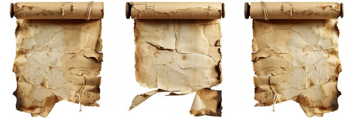 Poster - Mockup of an empty blank page or scroll with a transparent png background cutout of old rugged torn letter page paper