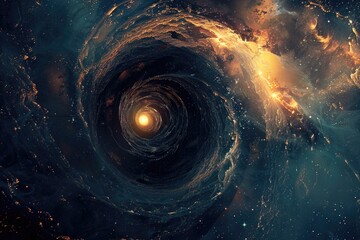 Poster - A black hole in the vastness of space, surrounded by stars and galaxies