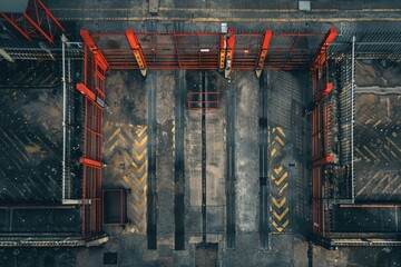 Aufkleber - Aerial view of a parking garage with cars parked on different levels, suitable for use in architecture and infrastructure projects