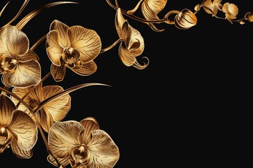 Poster - Close-up of a golden flower on a dark background, suitable for use in designs or illustrations about elegance, luxury, and sophistication