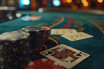 Poster - A realistic image of a casino table with cards and chips