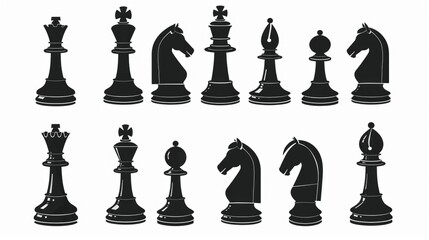 Poster - A collection of chess pieces arranged on a white background, ideal for use in educational or instructional materials