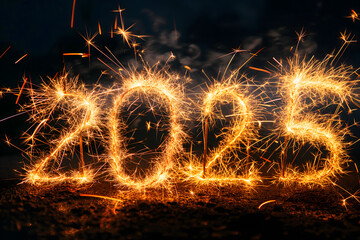 Canvas Print - Sparkling New Year 2025 Celebration with Sparklers