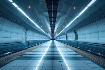 Wall Mural - A long empty platform in a busy subway station