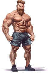 Poster - A close-up of a man with a beard posing without a shirt, focus on his facial expression