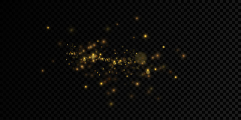 Poster - Gold sparks and golden stars glitter special light effect. Vector sparkles on transparent background. Christmas abstract.