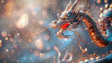 Aufkleber - Close-up shot of a dragon statue with soft lighting in the background