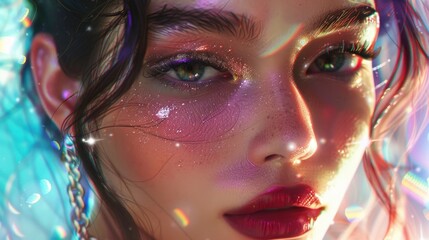 Poster - Close-up shot of a woman's face with glitter applied, suitable for beauty or entertainment uses