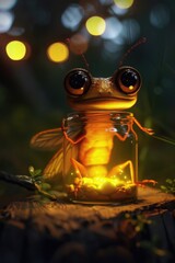 Poster - A single frog sitting inside a glass container