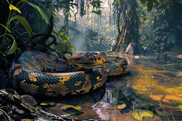 Poster - A snake lying on the surface of the water