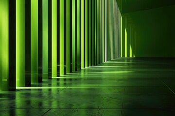 Fototapete - A hallway featuring green columns and a tiled floor