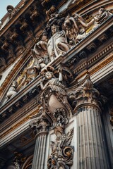Poster - A close-up shot of a statue sitting atop a building, offering a glimpse into the city's urban landscape