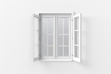 Poster - A window with white shutters on a white wall, simple and clean design