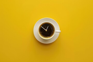 Poster - A person's morning routine starts with a cup of coffee and a glance at the clock